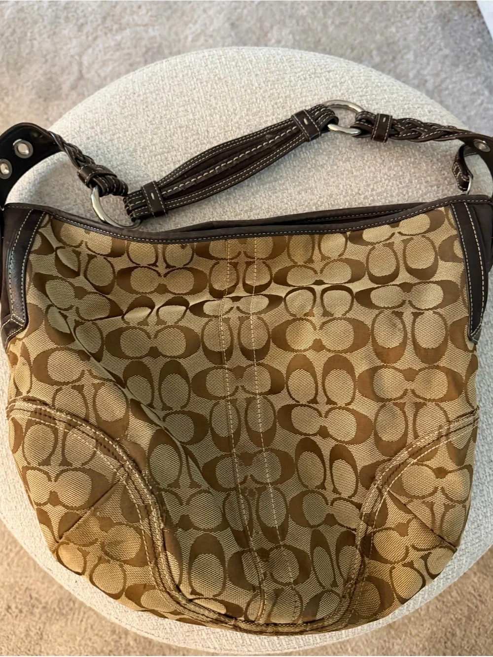 Vintage Coach Signature Canvas Leather Hobo Bag purse in Khaki/Brown 6257 - Picture 1 of 5